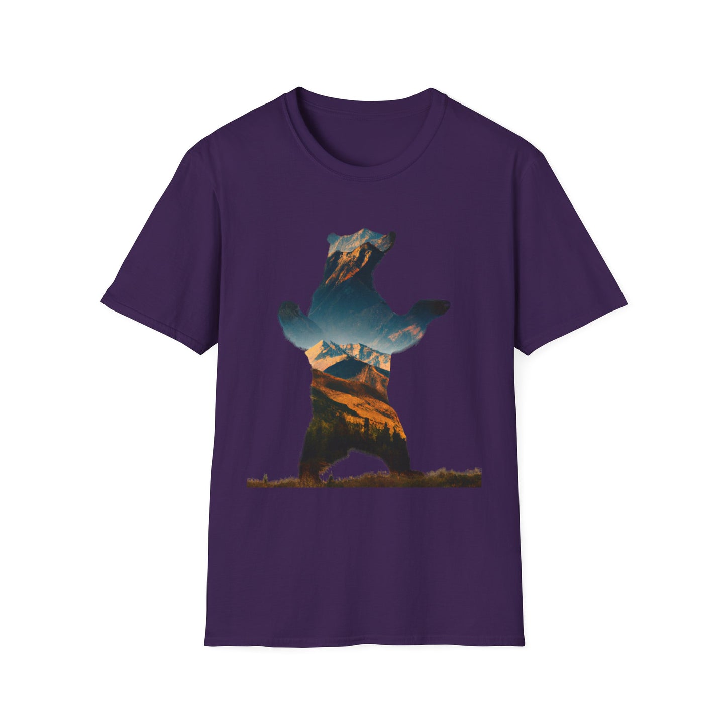 Mountain Bear Unisex Softstyle T-Shirt - Nature Lover's Graphic Tee
