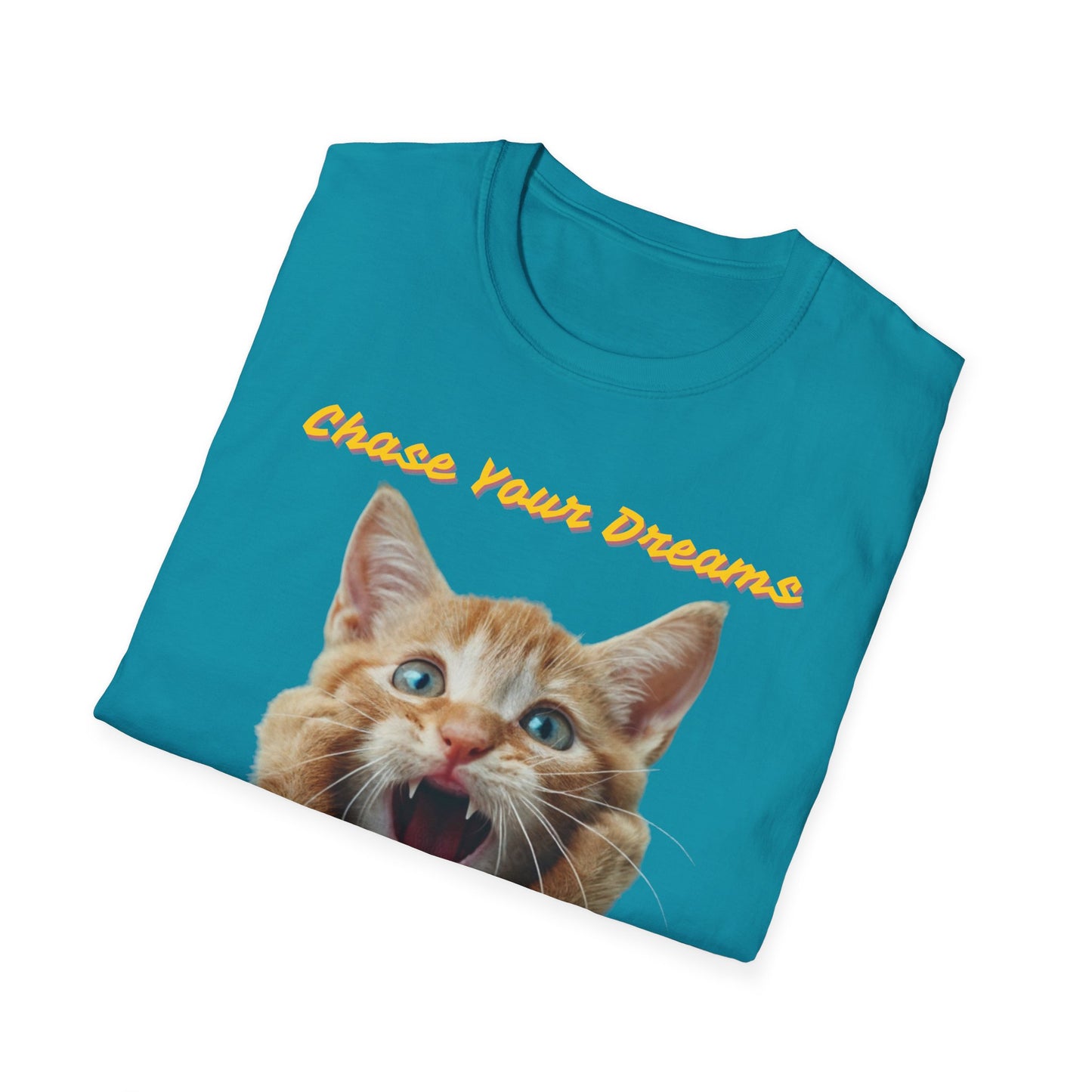 Chase Your Dreams Cat T-Shirt | Unisex Softstyle Tee for Cat Lovers