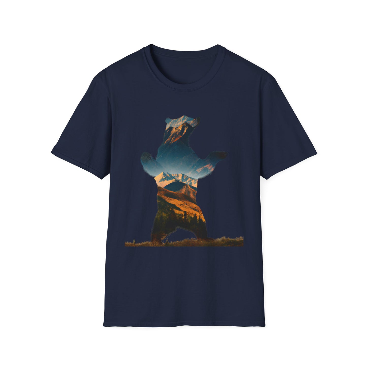 Mountain Bear Unisex Softstyle T-Shirt - Nature Lover's Graphic Tee