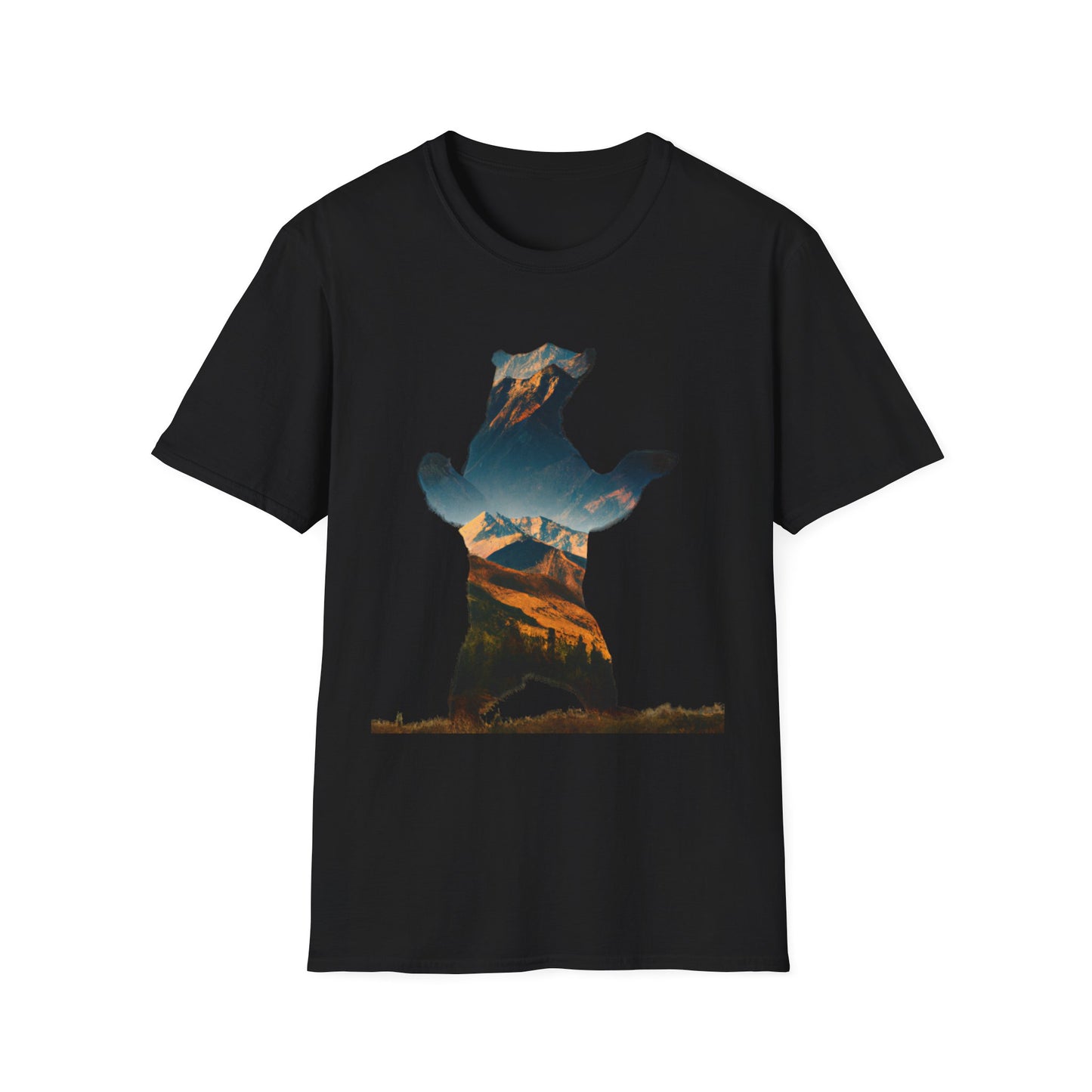 Mountain Bear Unisex Softstyle T-Shirt - Nature Lover's Graphic Tee
