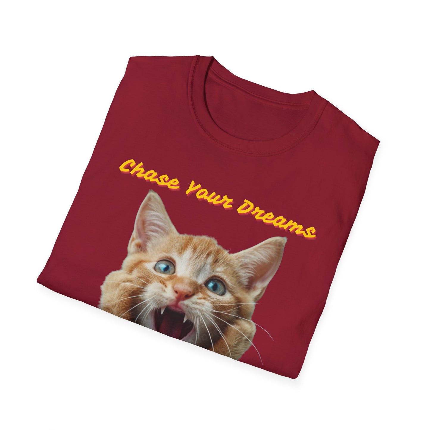 Chase Your Dreams Cat T-Shirt | Unisex Softstyle Tee for Cat Lovers