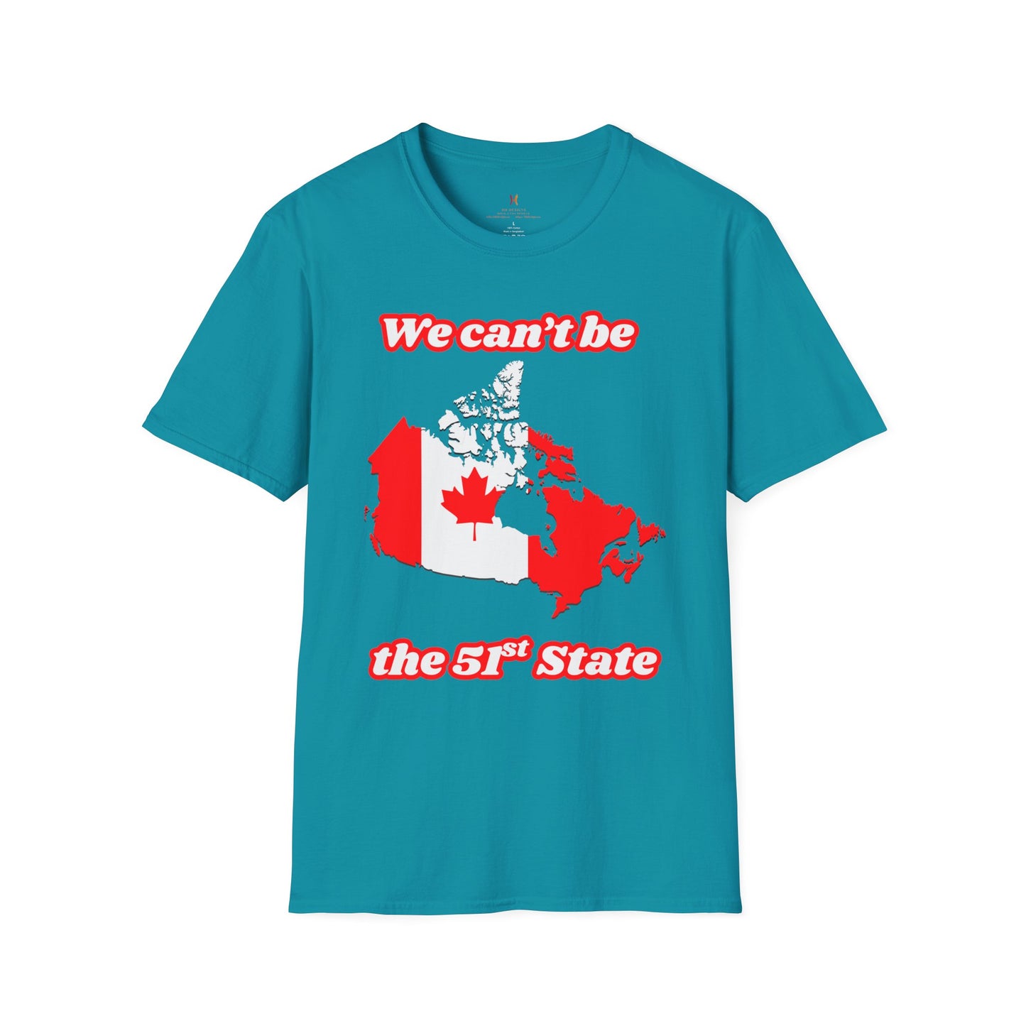 Unisex Softstyle T-Shirt - "We Can’t Be the 51st State" with Canada Map & No. 1 Gesture