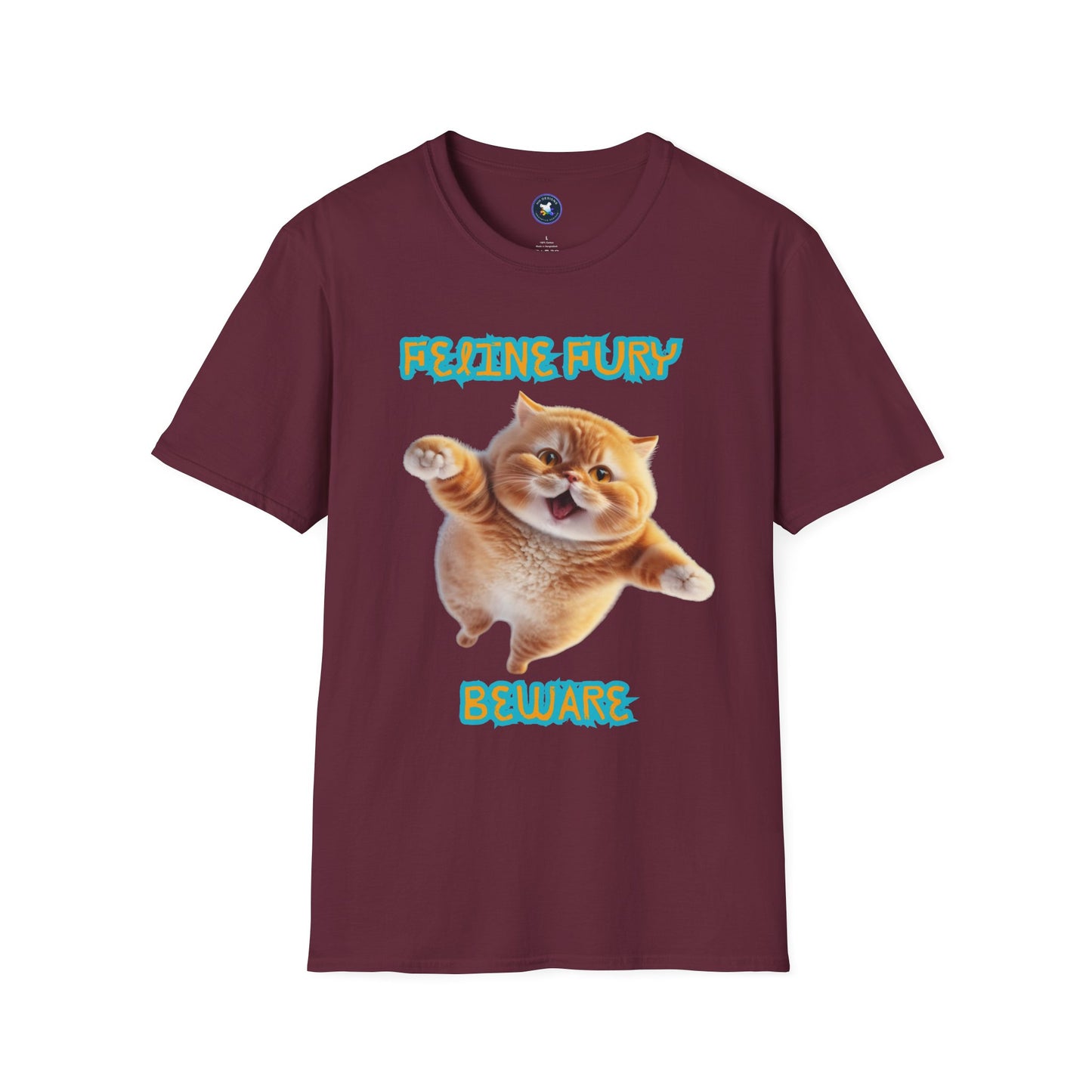 Funny Cat T-Shirt - 'Feline Fury Beware' Unisex Softstyle Tee
