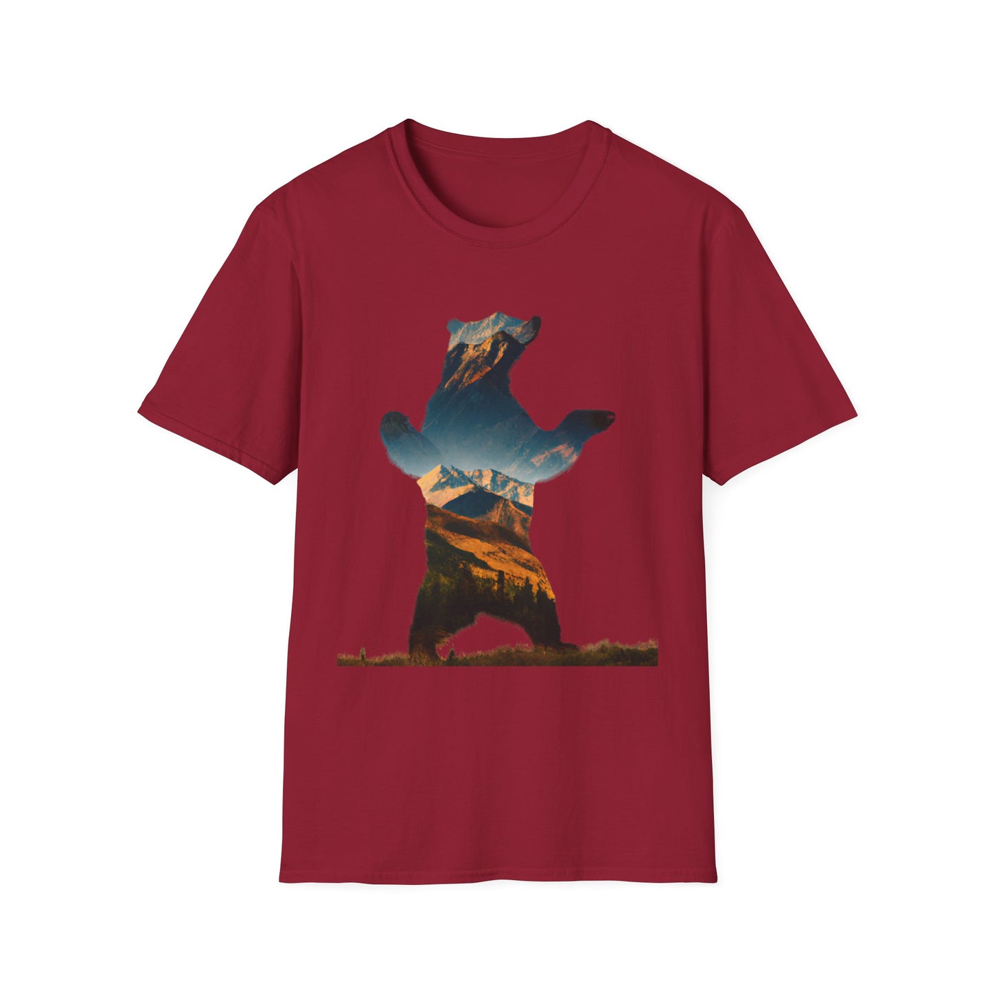 Mountain Bear Unisex Softstyle T-Shirt - Nature Lover's Graphic Tee