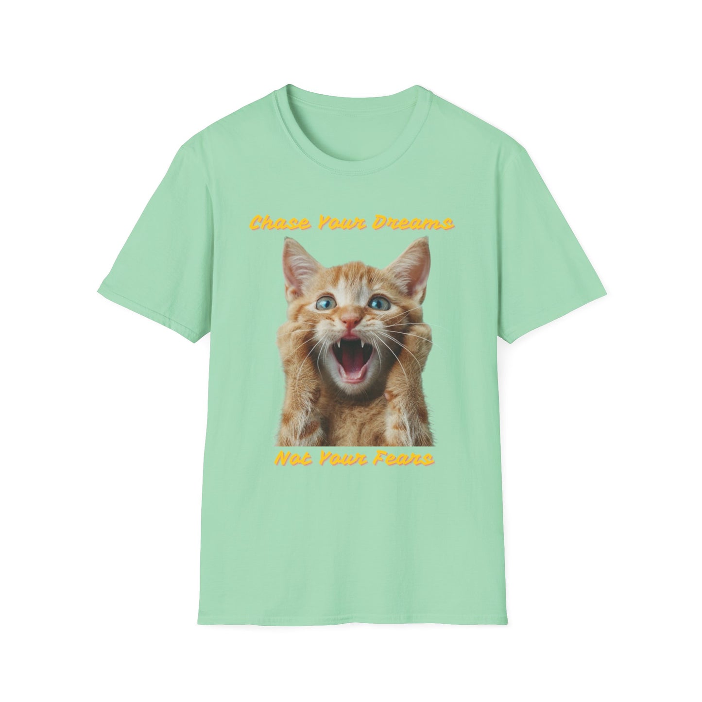 Chase Your Dreams Cat T-Shirt | Unisex Softstyle Tee for Cat Lovers