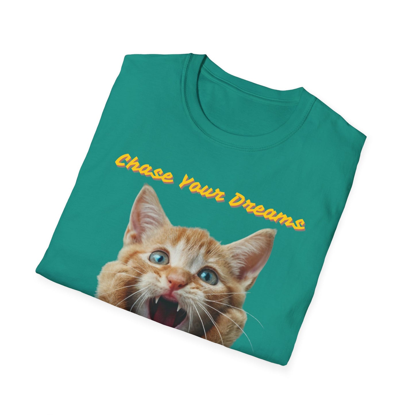 Chase Your Dreams Cat T-Shirt | Unisex Softstyle Tee for Cat Lovers