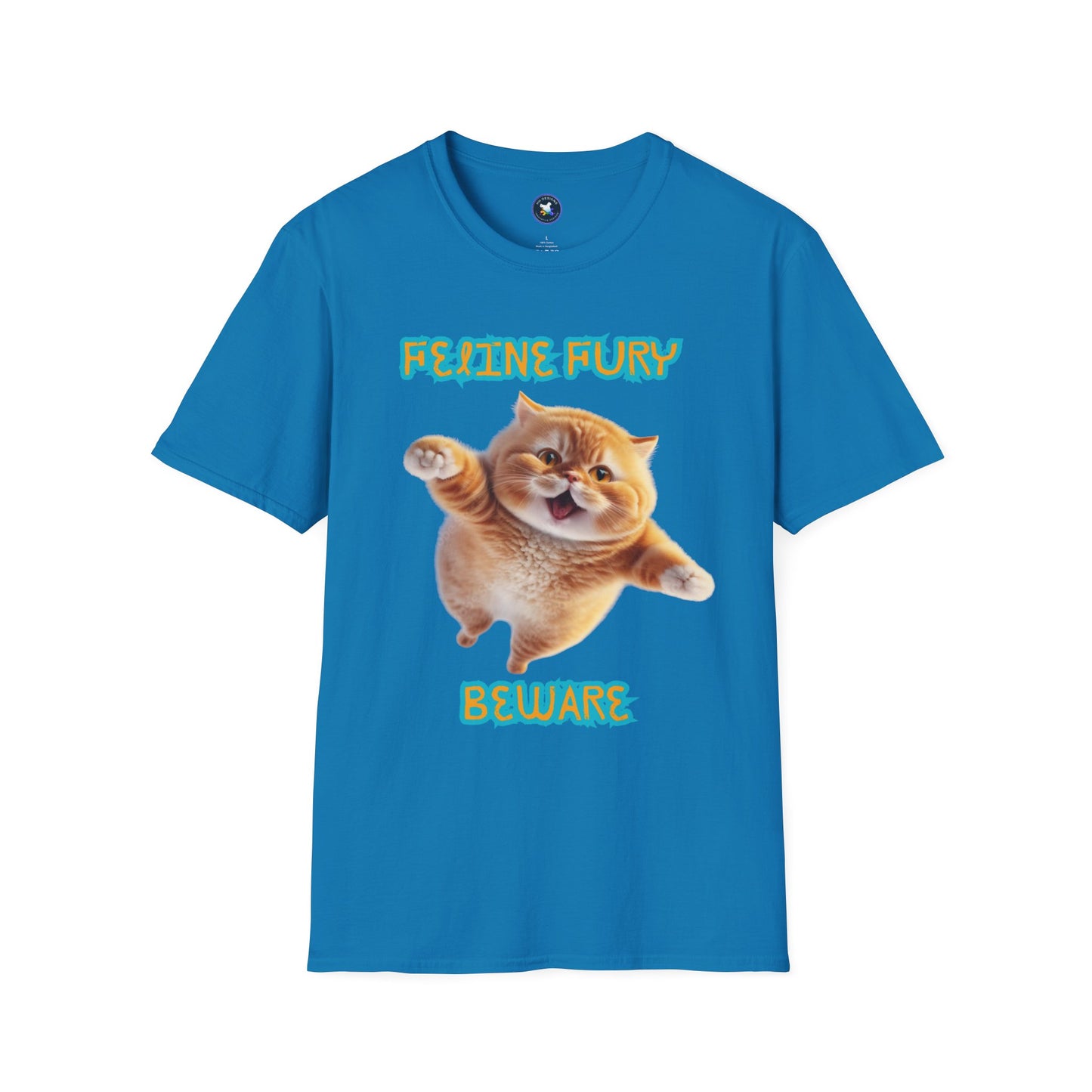 Funny Cat T-Shirt - 'Feline Fury Beware' Unisex Softstyle Tee