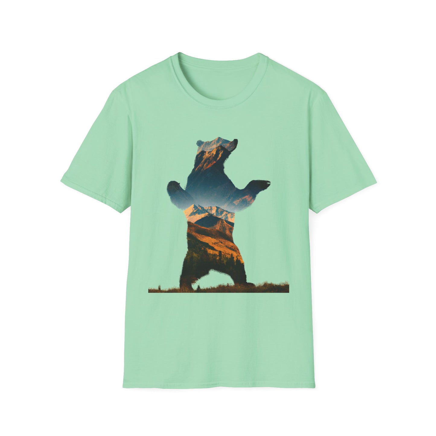 Mountain Bear Unisex Softstyle T-Shirt - Nature Lover's Graphic Tee
