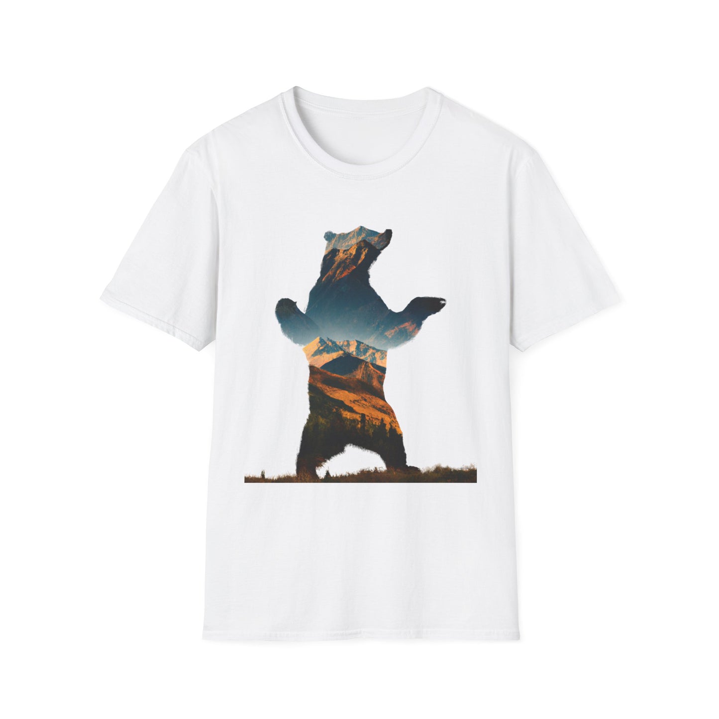 Mountain Bear Unisex Softstyle T-Shirt - Nature Lover's Graphic Tee