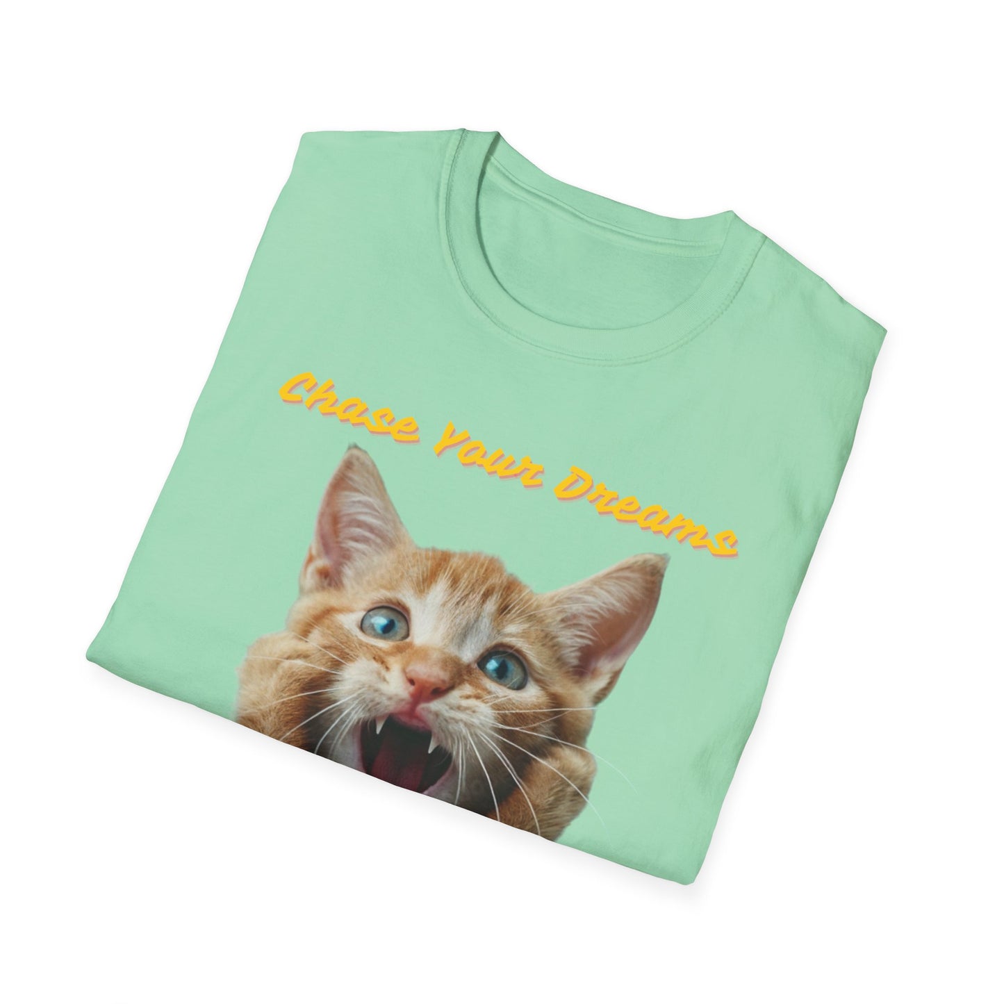 Chase Your Dreams Cat T-Shirt | Unisex Softstyle Tee for Cat Lovers