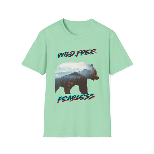 Wild Free Bear Unisex Softstyle T-Shirt - Fearless Nature Graphic Tee