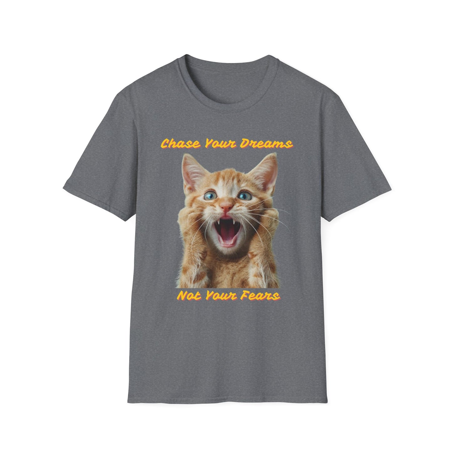 Chase Your Dreams Cat T-Shirt | Unisex Softstyle Tee for Cat Lovers
