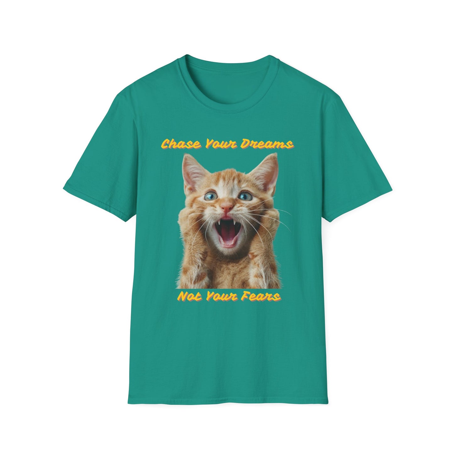 Chase Your Dreams Cat T-Shirt | Unisex Softstyle Tee for Cat Lovers