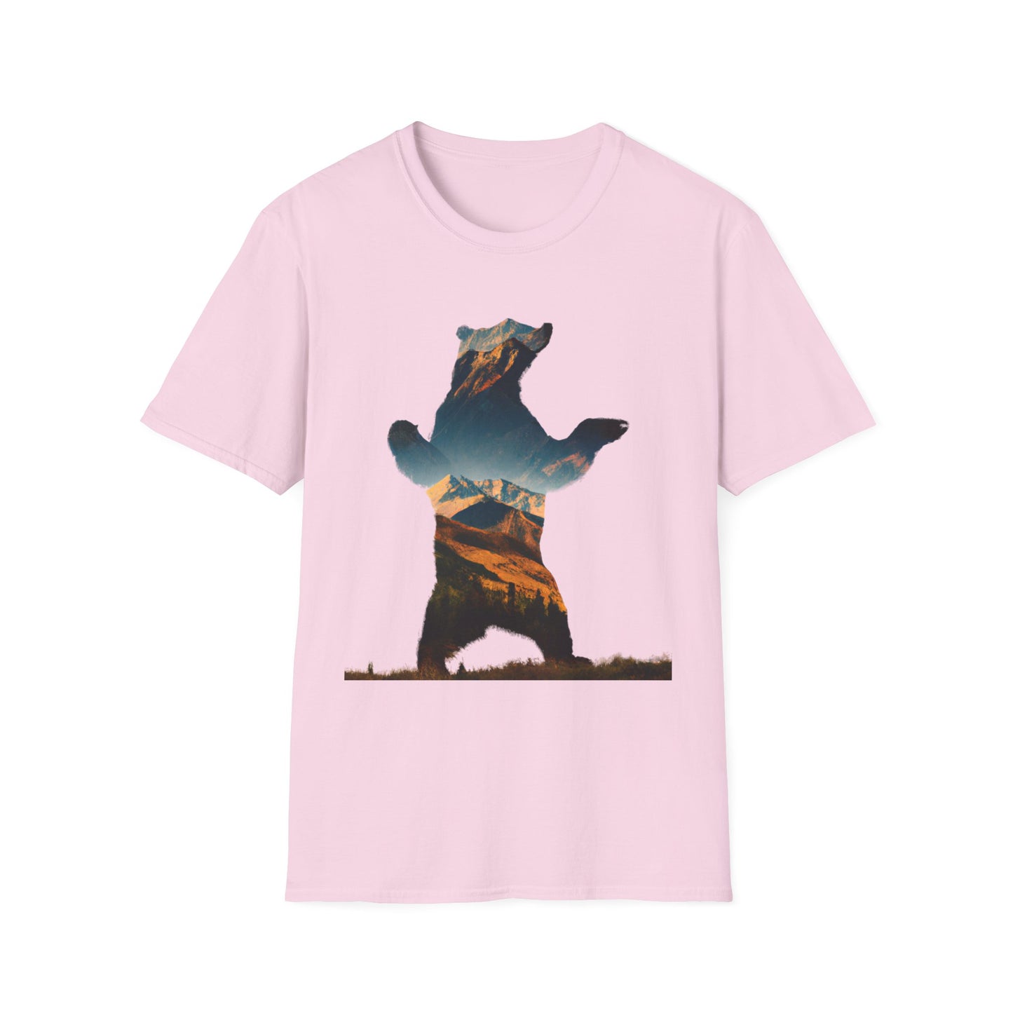 Mountain Bear Unisex Softstyle T-Shirt - Nature Lover's Graphic Tee
