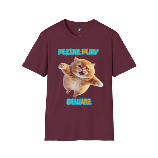 Funny Cat T-Shirt - 'Feline Fury Beware' Unisex Softstyle Tee