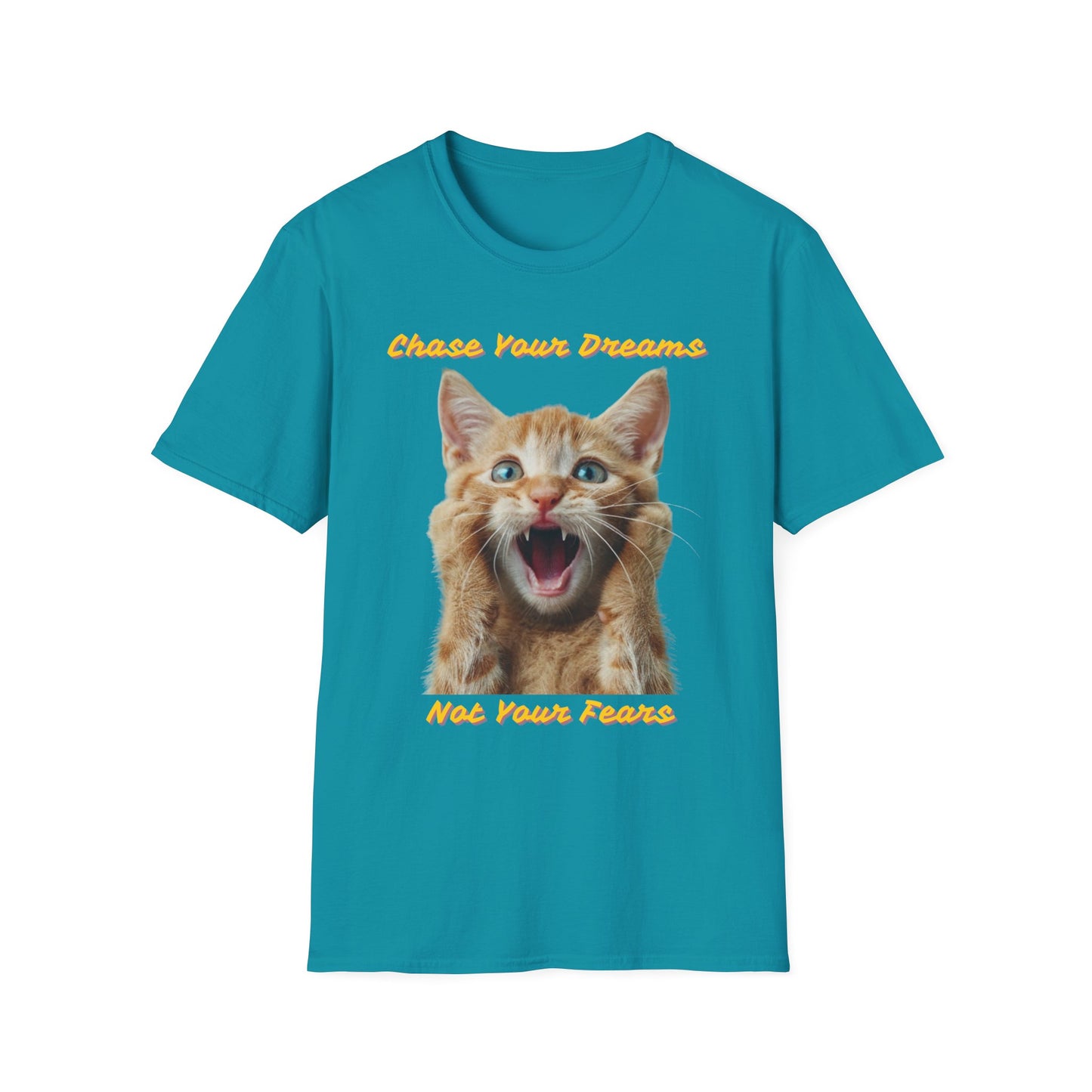 Chase Your Dreams Cat T-Shirt | Unisex Softstyle Tee for Cat Lovers